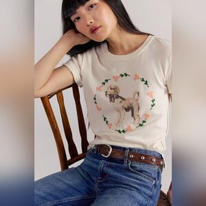 🪷NWT Free People We The Free Fur Friend Tee In Doodle Tea Combo, Size L 🌙